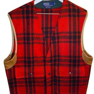 Polo Ralph Lauren Vest Jacket RRL Hunting Red Buffalo Plaid Leather Coat Size XL